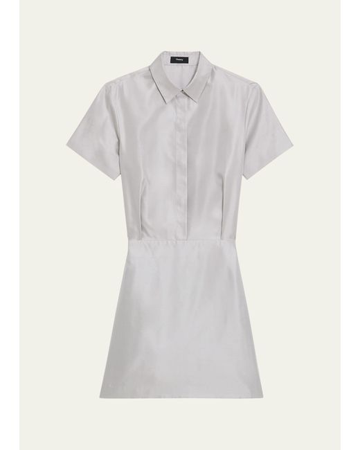 Theory Silk Short-Sleeve Mini Shirtdress