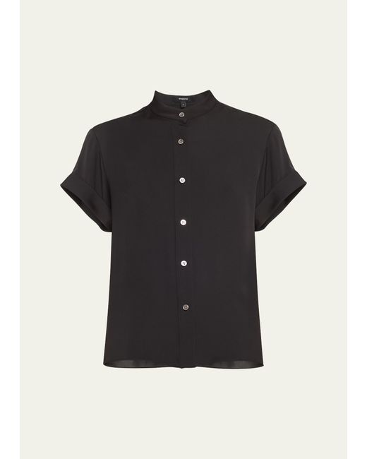 Theory Silk Button-Front Short-Sleeve Military Top