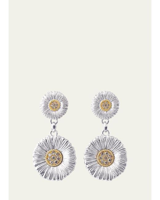 Buccellati Blossoms Daisy Sterling and 18K Yellow Gold Diamond Pendant Earrings 7cm