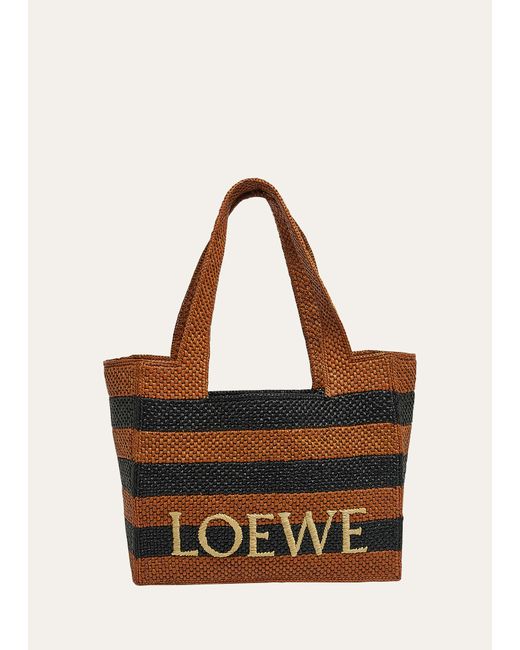 Loewe Logo Medium Tote Bag Striped Raffia