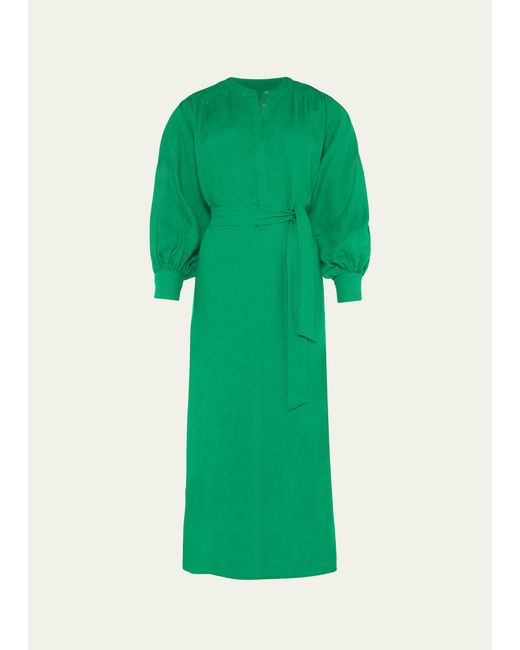 Eres Aimee Belted Long-Sleeve Linen Maxi Dress