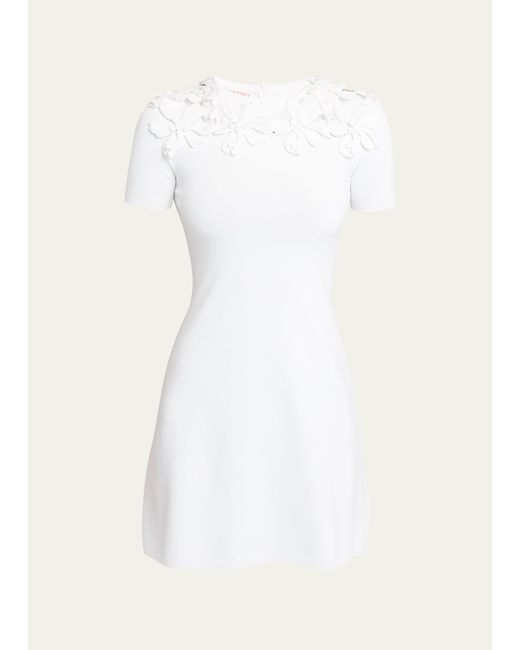 Valentino Garavani Knit Mini Dress with Floral Embroidered Neckline