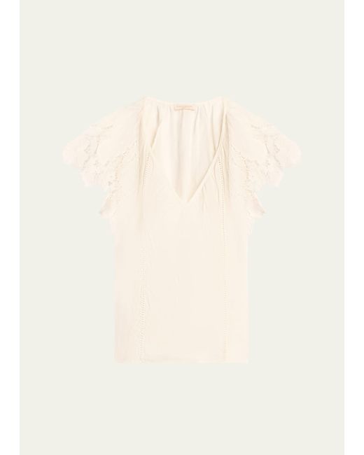Ramy Brook Hillary Embroidered Flutter-Sleeve Blouse