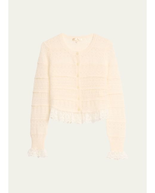 Loveshackfancy Norden Cropped Wool Embroidered Lace Cardigan