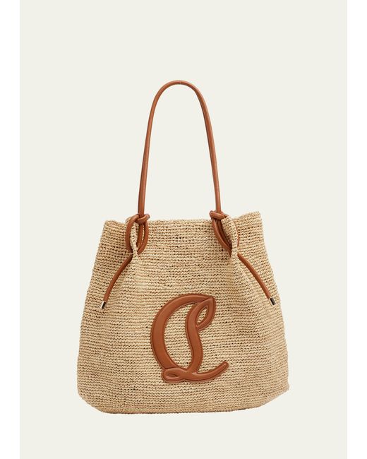 Christian Louboutin By My Side Beach Tote Raffia with Leather Logo