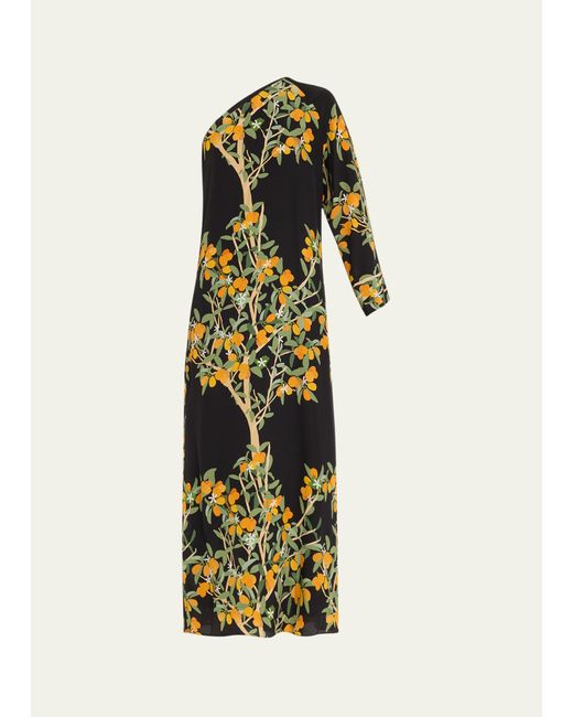 Bernadette Lola One-Shoulder Kumquat Print Midi Dress