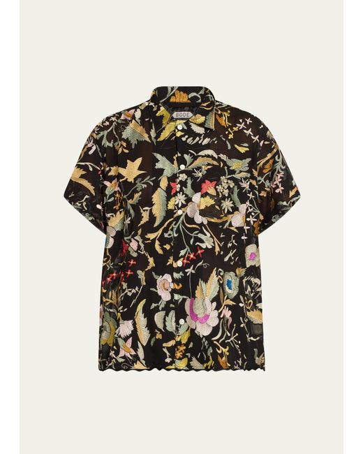 Bode Heirloom Floral Button Down Silk Shirt