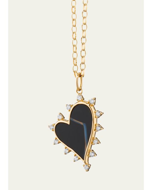 Monica Rich Kosann Agate Heart Necklace with Diamonds