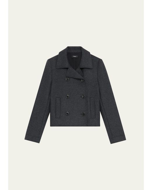 Theory Shrunken Wool Double-Breasted Peacoat