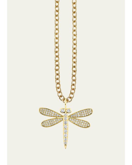 Sydney Evan 14K Gold Large Dragonfly Charm Necklace with Diamonds
