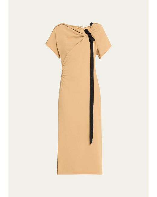 Jason Wu Collection Draped Fluid Crepe Midi Dress with Tie Detail