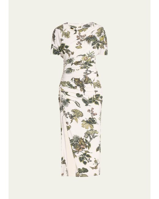 Jason Wu Collection Floral Ruched Jersey Midi Dress with High Slit