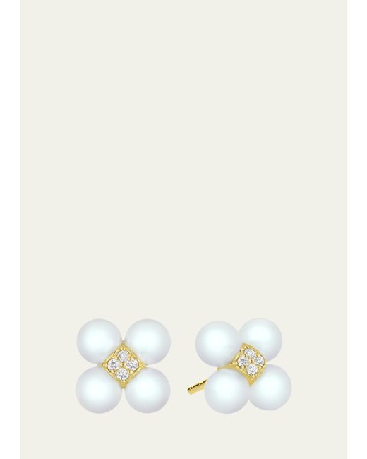 Paul Morelli Gold Sequence Stud Earrings with Pearls and Diamonds