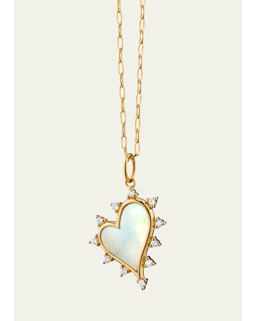Monica Rich Kosann Mother of Pearl Heart Necklace with Diamonds