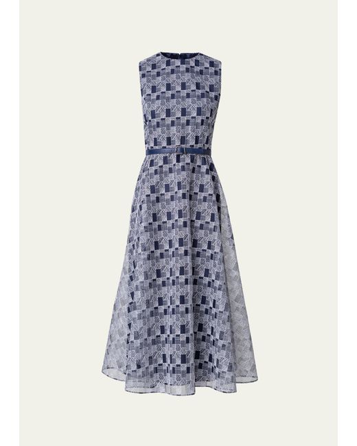Akris Abstract-Print Tulle Belted Midi Dress