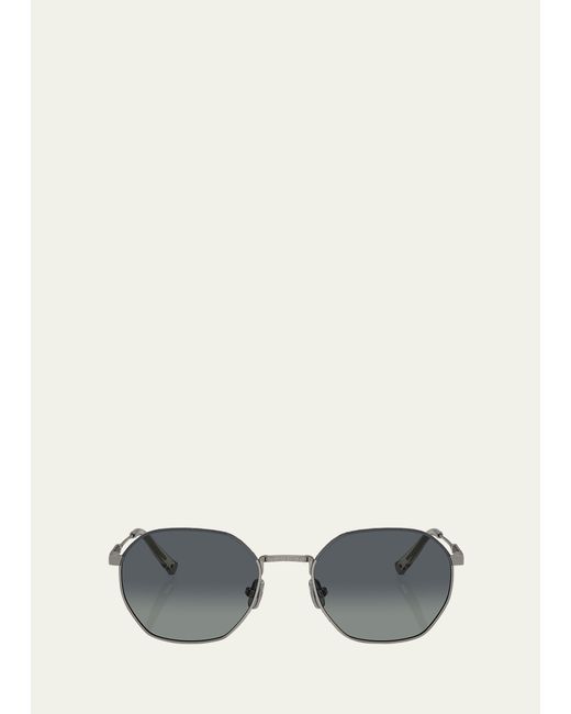 Brunello Cucinelli Semi-Rimmed Titanium Round Sunglasses
