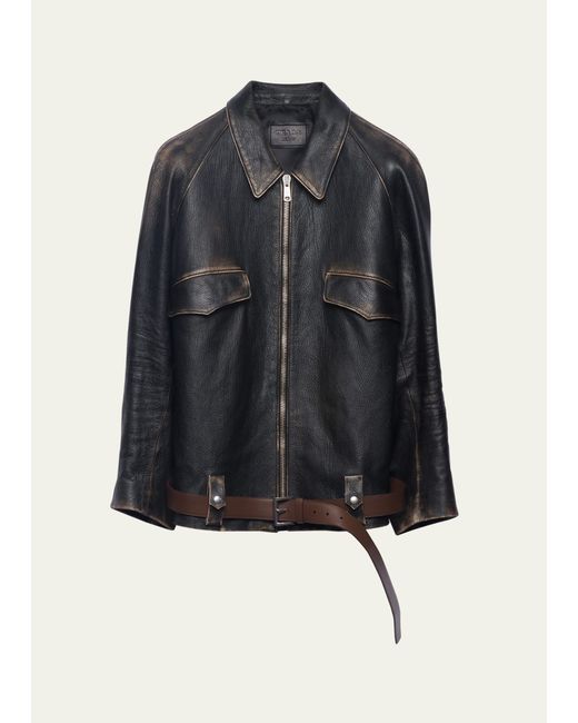 Prada Leather Belted Jacket