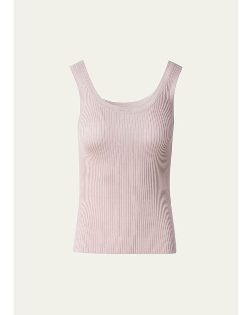 Akris Ribbed Knit Silk Tank Top with Knitted Lace Trim