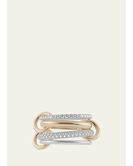 Spinelli Kilcollin Vega Blanc Petite Four Link Ring Sterling Silver and 18K Yellow Gold with U Pave White Diamonds