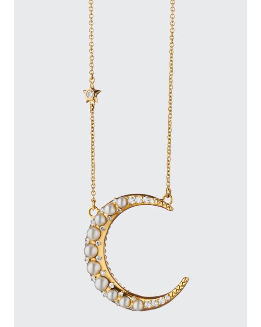 Monica Rich Kosann 18K Pearl Diamond Crescent Moon Necklace