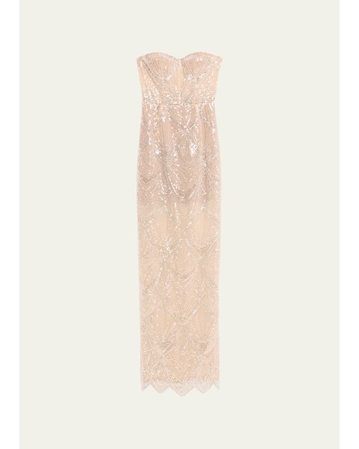 Bronx and Banco Giselle Blanc Strapless Bead Sequin Gown