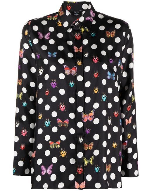 Versace Formal Shirt Twill Fabric With Polka Dot Print Allover Butterflies