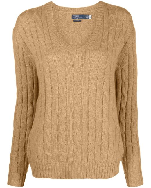 Polo Ralph Lauren Oversize V Neck Sweater With Braids