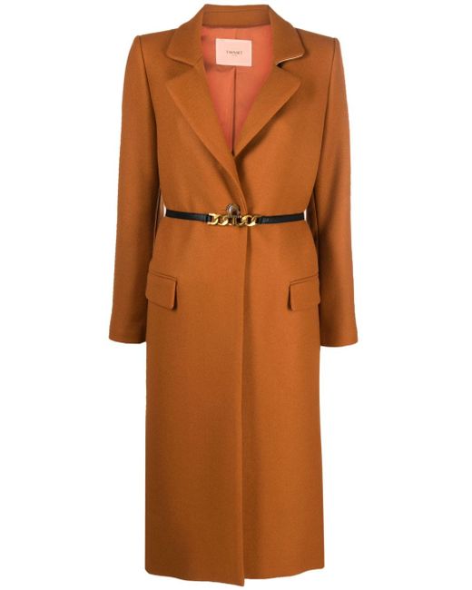 Twin-Set Longuette Single Breasted Coat With Leather Belt