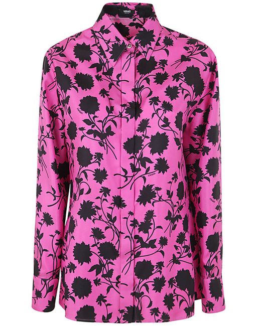 Versace Informal Shirt Floral Silhouette Print Twill Fabric 50