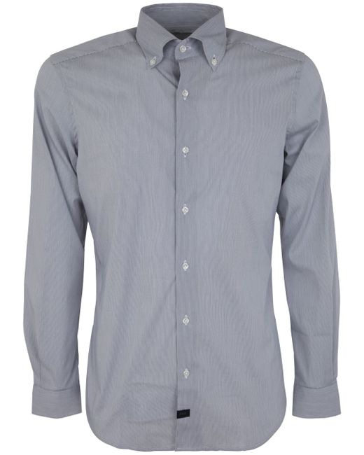 Fay New Button Down Stretch Popeline Microchecked Shirt