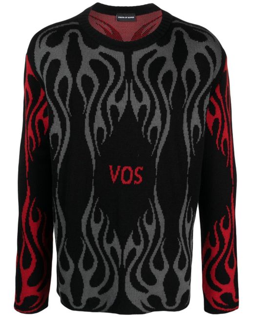 Vision Of Super Jumper With Red And Grey Jacquard Logo Flames
