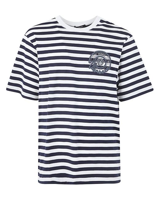 Versace T-shirt Striped Jersey Fabric Embroidered Nautical Emblem