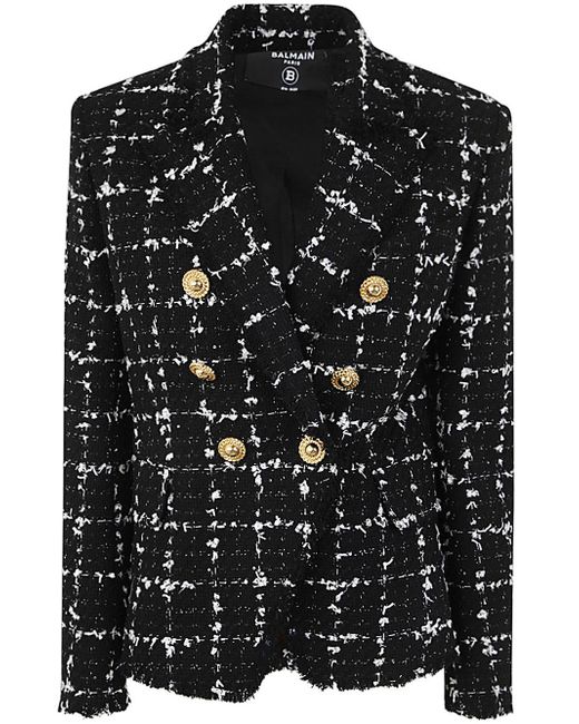 Balmain Six Button Double Breasted Squared Tweed Jacket