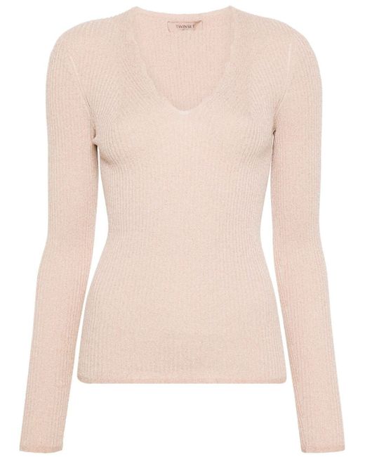 Twin-Set V Neck Ribbed Sweater