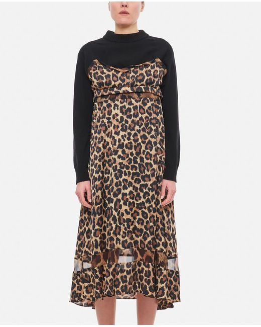 Sacai Leopard Print X Knit Dress 1
