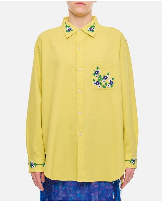 Bode New York Beaded Chicory Ls Cotton Shirt M