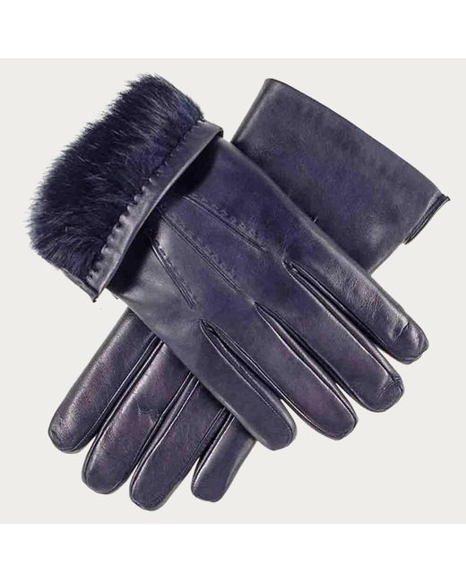 Black.co.uk Navy Rabbit Fur Lined Leather Gloves