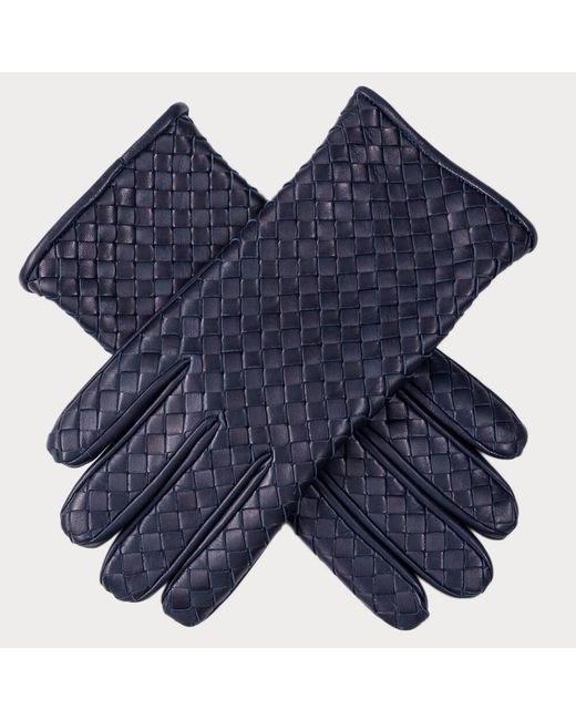Black.co.uk Navy Woven Cashmere Lined Leather Gloves