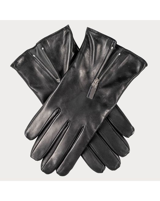 Black.co.uk Leather Gloves with Zip Detail Cashmere Lined