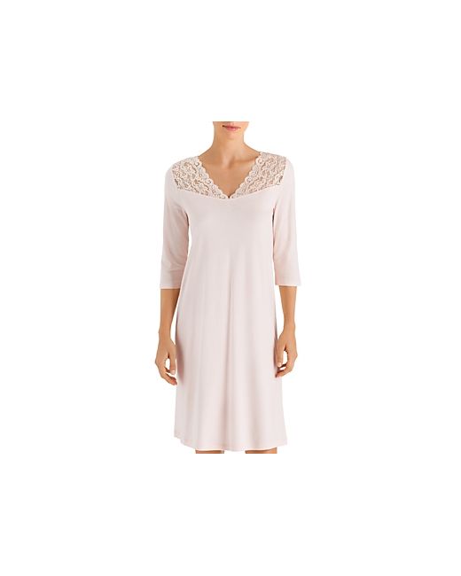 Hanro Moments Lace-Trim Three-Quarter Sleeve Cotton Gown
