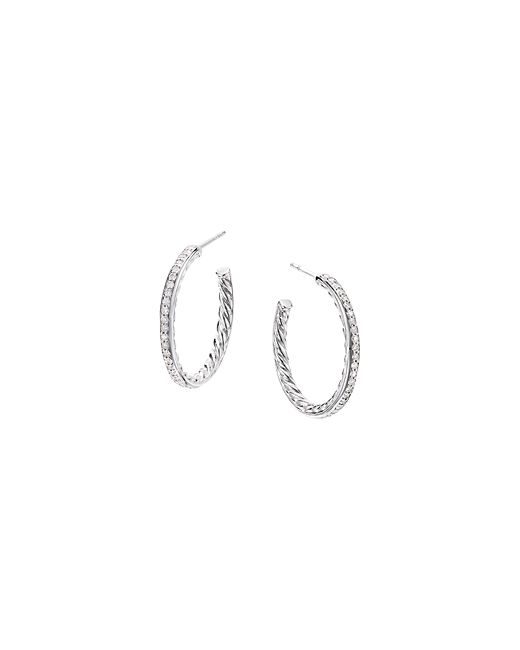 David Yurman Sterling Small Hoop Earrings with Pave Diamonds
