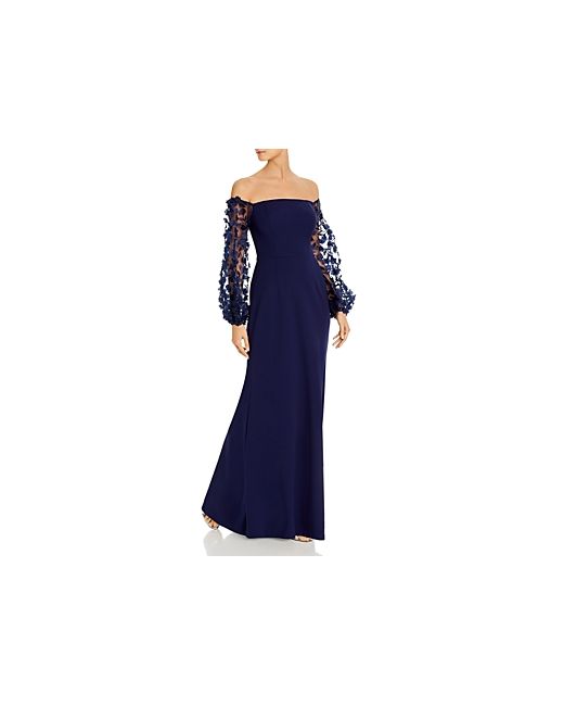 Eliza J Floral-Embellished Off-the-Shoulder Gown