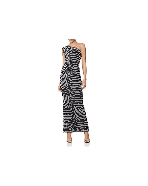 Hervé Léger One-Shoulder Metallic Zebra Gown