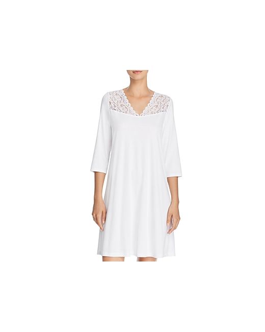 Hanro Moments Lace-Trim Three-Quarter Sleeve Cotton Gown