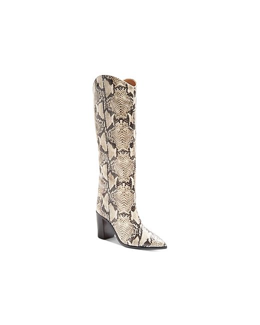 Schutz Analeah Croc-Embossed Pointed-Toe Tall Boots
