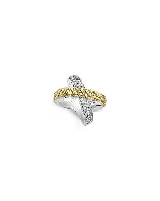 Lagos Sterling 18K Yellow Gold Caviar Lux Diamond Ring
