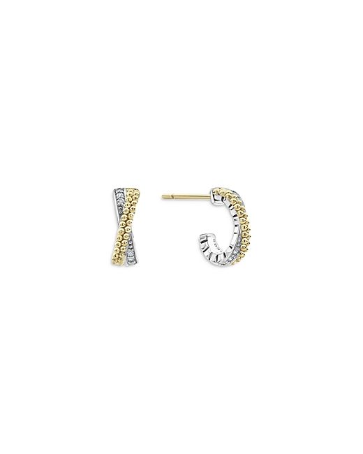 Lagos Sterling 18K Yellow Gold Caviar Lux Diamond Hoop Earrings