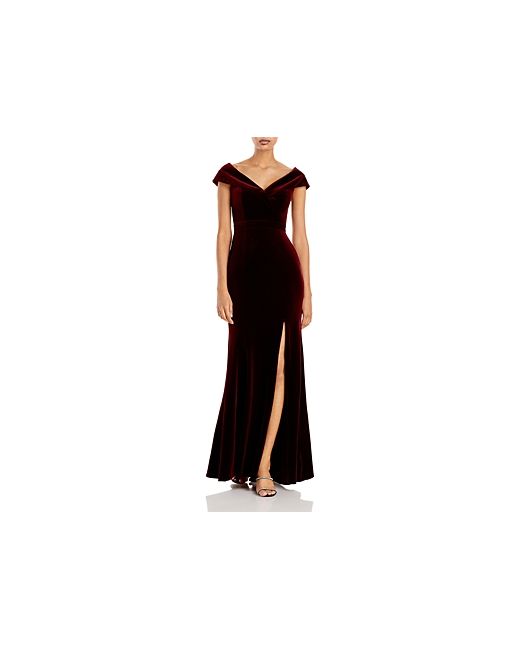 Aqua Off-the-Shoulder Fluted Velvet Gown 100 Exclusive