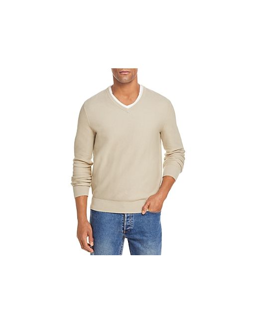 The Men's Store At Bloomingdale's Cotton Tipped Textured Birdseye Classic Fit V-Neck Sweater 100 Exclusive