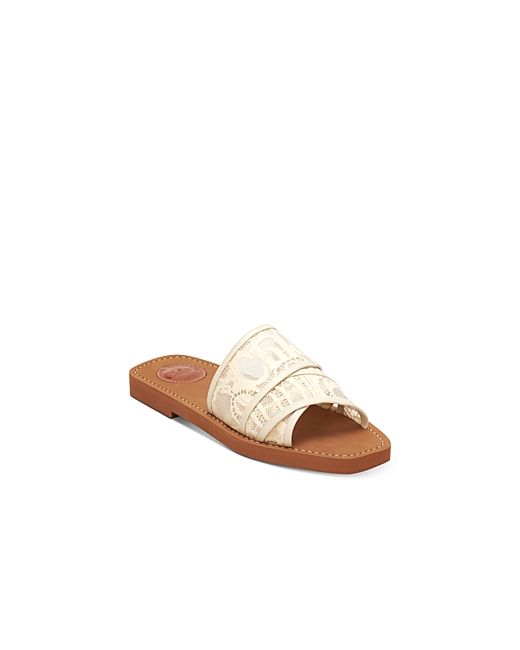 Chloé Woody Square Toe Lace Logo Slide Sandals